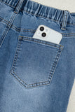 Stone Blue Star Patchwork Light Wash Wide Leg High-Waist Jeans