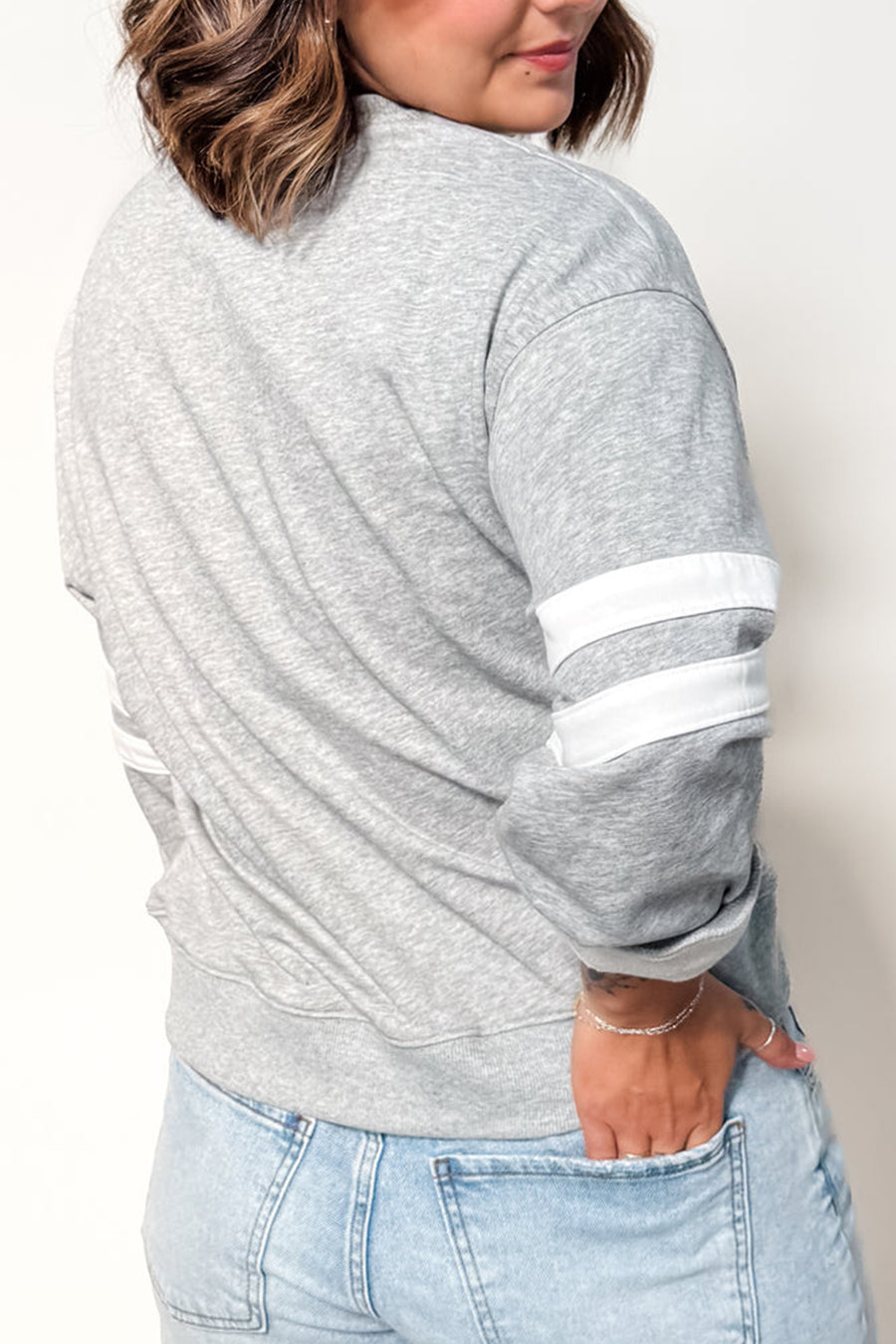 Plus Size Varsity Striped Crew Neck Sweatshirt- 2 Colors