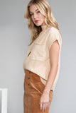 Green Pocket Ribbed Knit Short Sleeve Sweater- 9 Colors