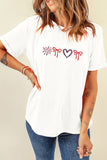 White Fireworks, Bows & Heart Embroidered T-Shirt
