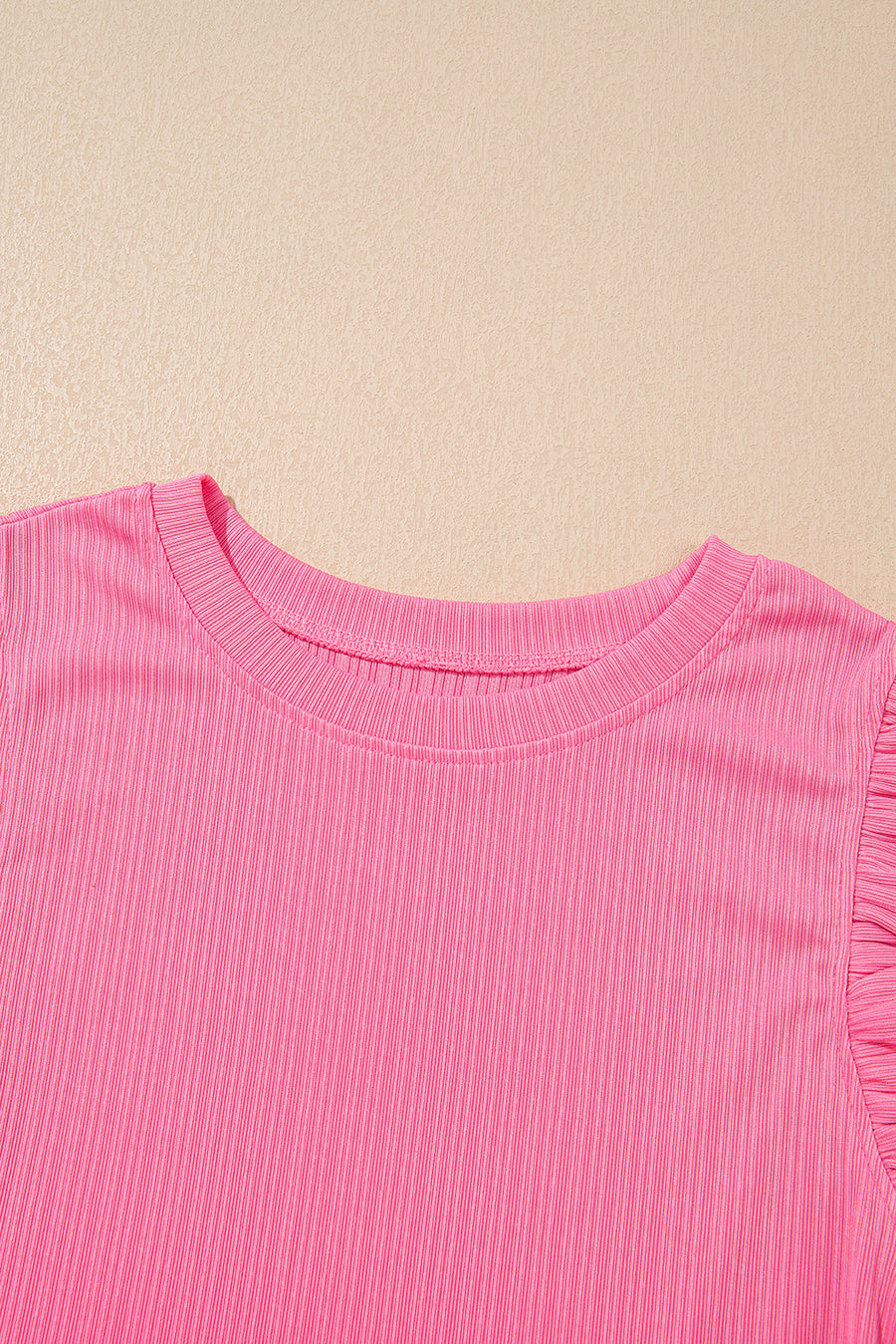 Bright Pink Textured Ruffle Trim Crop Top and Drawstring Skirt Set