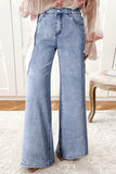 Beau Blue Button Zip High-Waist Flared Hem Jeans