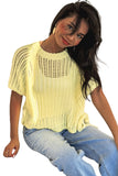 Side Tie Crochet Knit Short Sleeve Sweater- 2 Colors