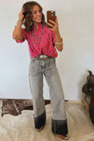 Striped Frill Neck Ruffled Short Puff Sleeve Button-Up Blouse- 2 Colors