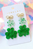 Green Double Clover & Bow Drop Post Earrings