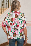 Floral V-Neck Contrast Trim Short Sleeve Blouse- 2 Colors
