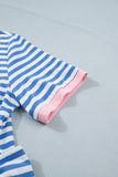 Striped Tie Front Contrast Trim Crew Neck T-Shirt Mini Dress- 3 Colors