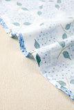 Sky Blue Hydrangea Floral Print Ruffle Trim Flutter Sleeve Long Dress