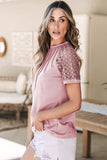 Seamed Detail Contrast Lace Raglan Sleeve T-Shirt- 2 Colors