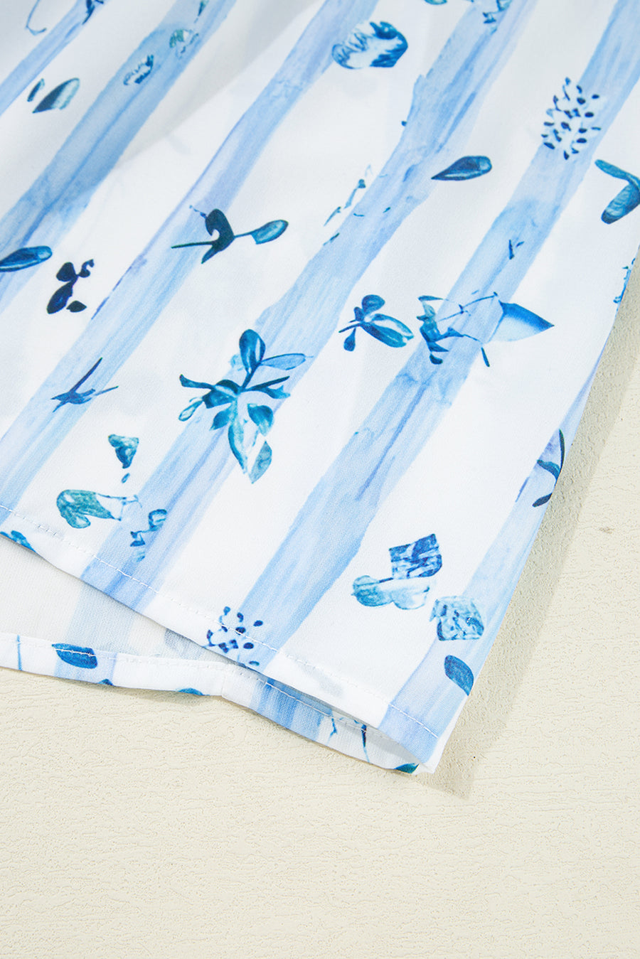 Blue Floral Striped Smocked A-Line Tie Strap Maxi Dress