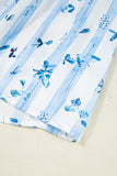 Blue Floral Striped Smocked A-Line Tie Strap Maxi Dress