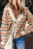 Ivory Multi Dotty Striped Knit Button-Up V-Neck Cardigan