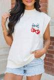White Mock Neck Short Sleeve American Print Cherries Graphic T-Shirt