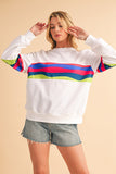 Green Multicolored Wavy Striped Crew Neck Long Sleeve Top- 2 Colors
