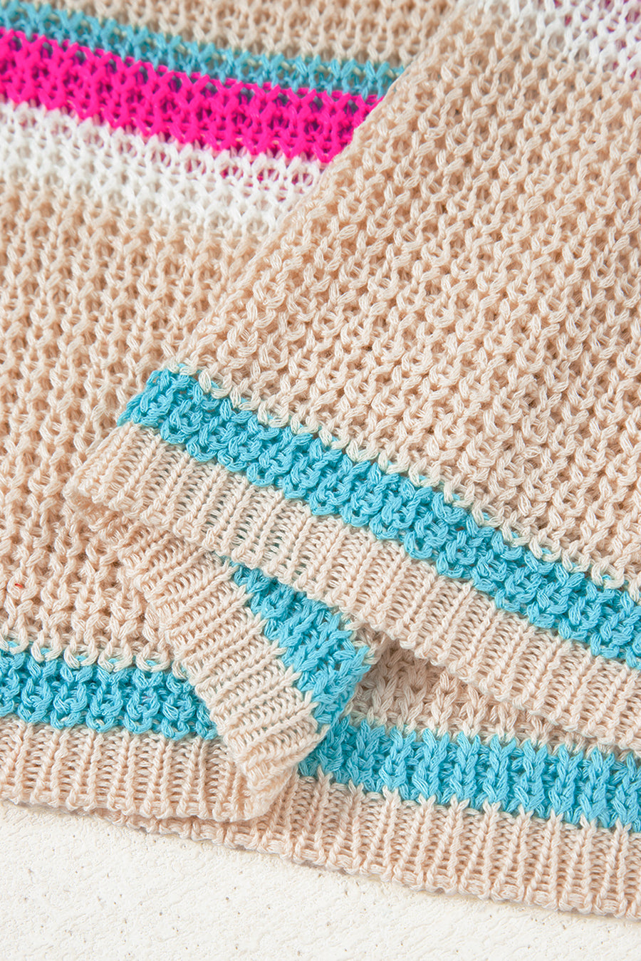 Khaki Striped V-Neck Textured Knit Vest