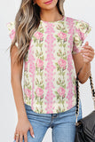 Pink Rose Layered Ruffle Short Sleeve Blouse