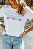 White Embroidered American Flags and Bows Short Sleeve T-Shirt