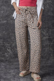 Leopard Print Drawstring Barrel Leg Jeans with Pockets- 2 Colors