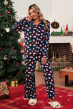 Navy Blue Colorful Christmas Lights Print Long Sleeve Pajama Set