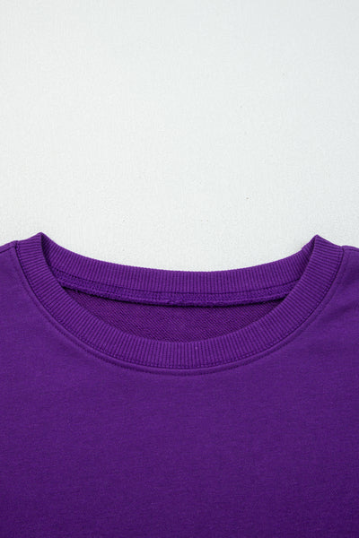 Tillandsia Purple Varsity Stripe Detail Drop Shoulder Pullover Mini Skort Set