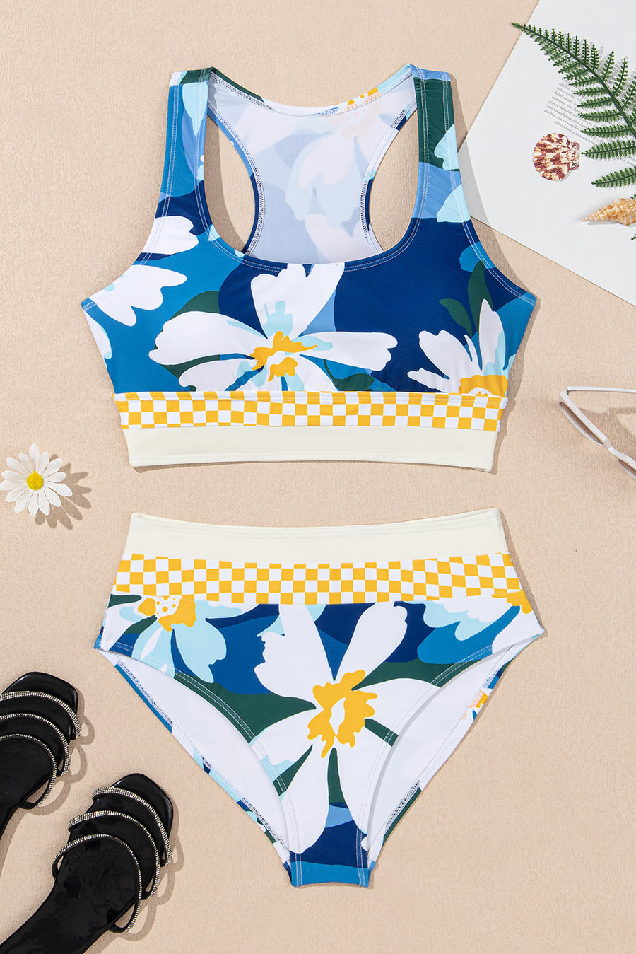 Floral Print Cutout Racerback High-Waist Tankini- 2 Styles
