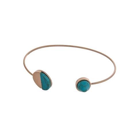 Dainty Gold Tone Cuff Bracelet with Stones- Turquoise