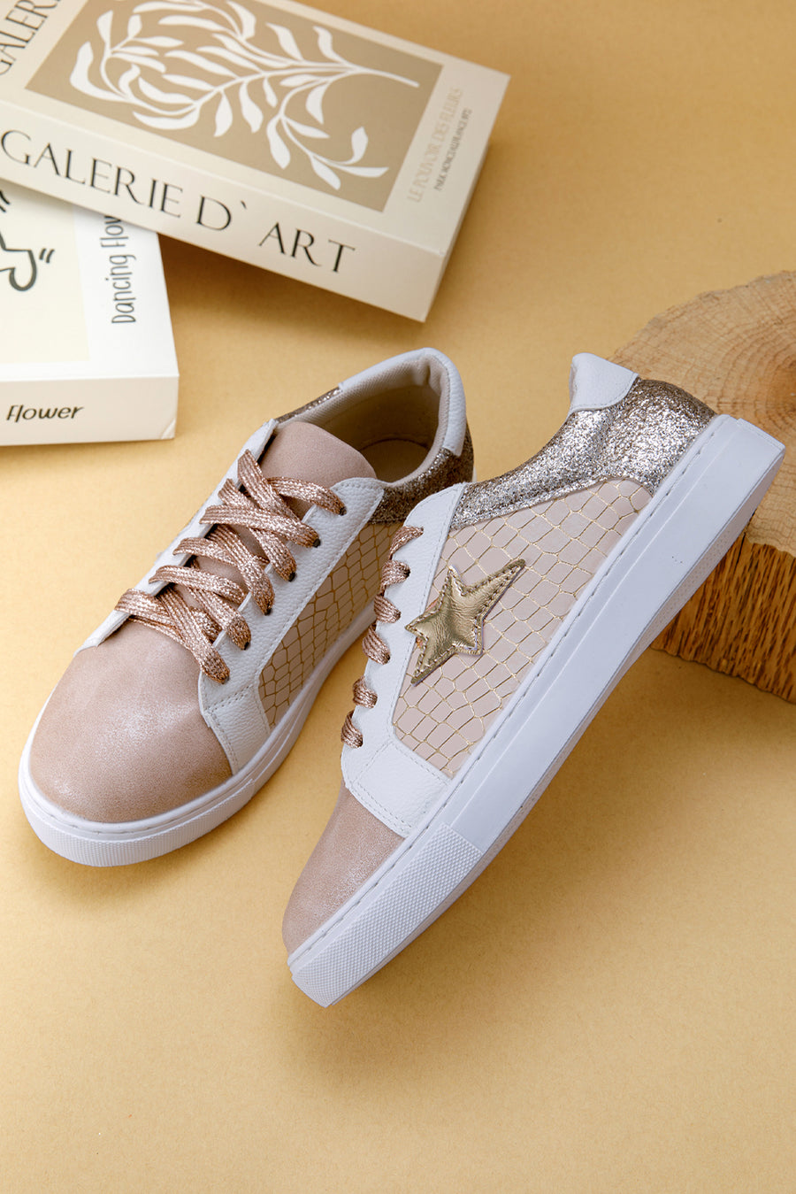 Glitter & Star Patchwork PU Leather Sneakers- 2 Colors