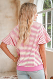 Striped Ruffle Sleeve Crew Neck T-Shirt- 3 Colors