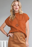 Green Pocket Ribbed Knit Short Sleeve Sweater- 9 Colors