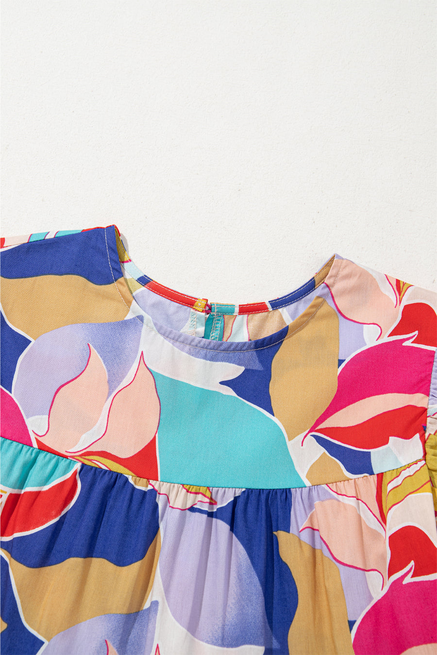 Abstract Print Flutter Sleeve Tiered Mini Dress