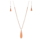 Gold Tone Adjustable Teardrop, Beads, & Tassel Necklace- Peach