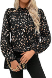 Leopard Print Mock Neck Long Sleeve Pleated Blouse- 2 Colors