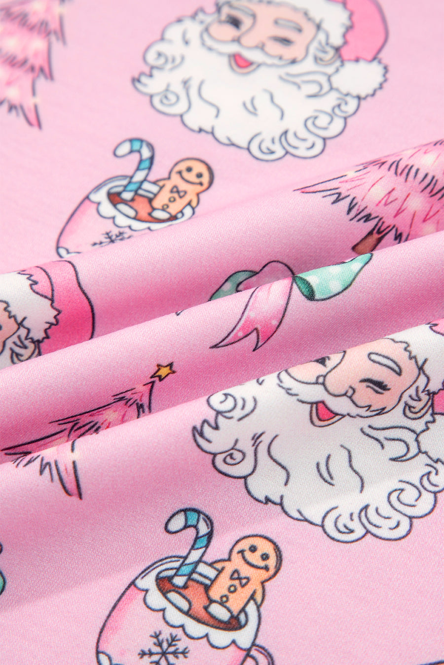 Pink Santa Claus Graphic Christmas Tree Long Sleeve Pajama Set- 2 Colors