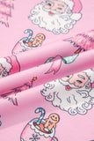 Pink Santa Claus Graphic Christmas Tree Long Sleeve Pajama Set- 2 Colors
