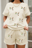 Apricot Stylish Textured Sequin Flying Mallard 2pcs Short Set