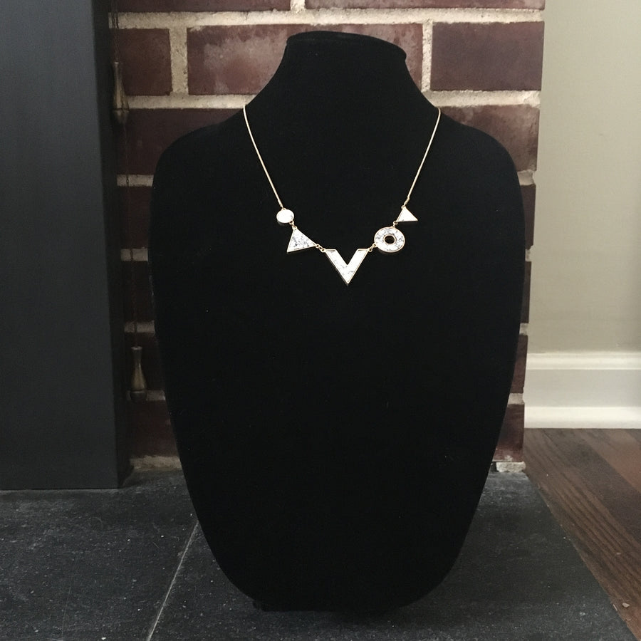 Gold Tone Geometric Necklace Set- Howlite