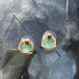 Gold Tone Round Stone Post Earrings- Mint Green