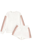 White Color Block Drop Shoulder Pullover Sweatshirt & Shorts Outfit