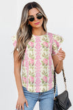 Pink Rose Layered Ruffle Short Sleeve Blouse
