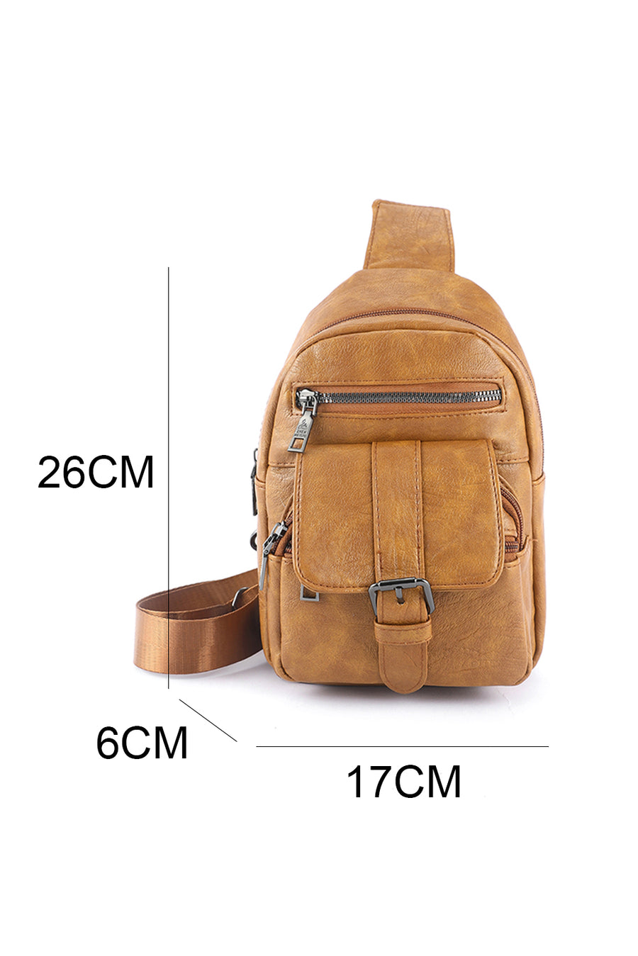 Khaki Vintage Zipper Multi Pockets PU Sling Bag