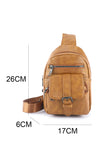 Khaki Vintage Zipper Multi Pockets PU Sling Bag