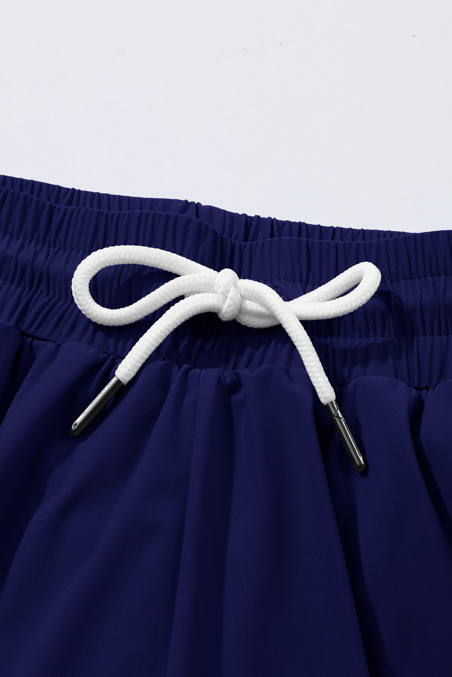 Navy Blue Drawstring Elastic Waist Built-In Brief Swim Shorts