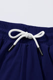 Navy Blue Drawstring Elastic Waist Built-In Brief Swim Shorts
