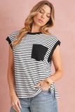 Striped Chest Pocket Crew Neck Muscle Tee- 2 Colors