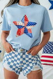 Light Blue Faux Patchwork American Star Graphic T-Shirt