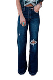 Dark Blue High Rise Ripped Raw Hem Bell Bottom Jeans