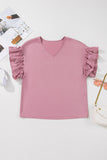 Toadstool Satin Ruffle Sleeve V-Neck Blouse