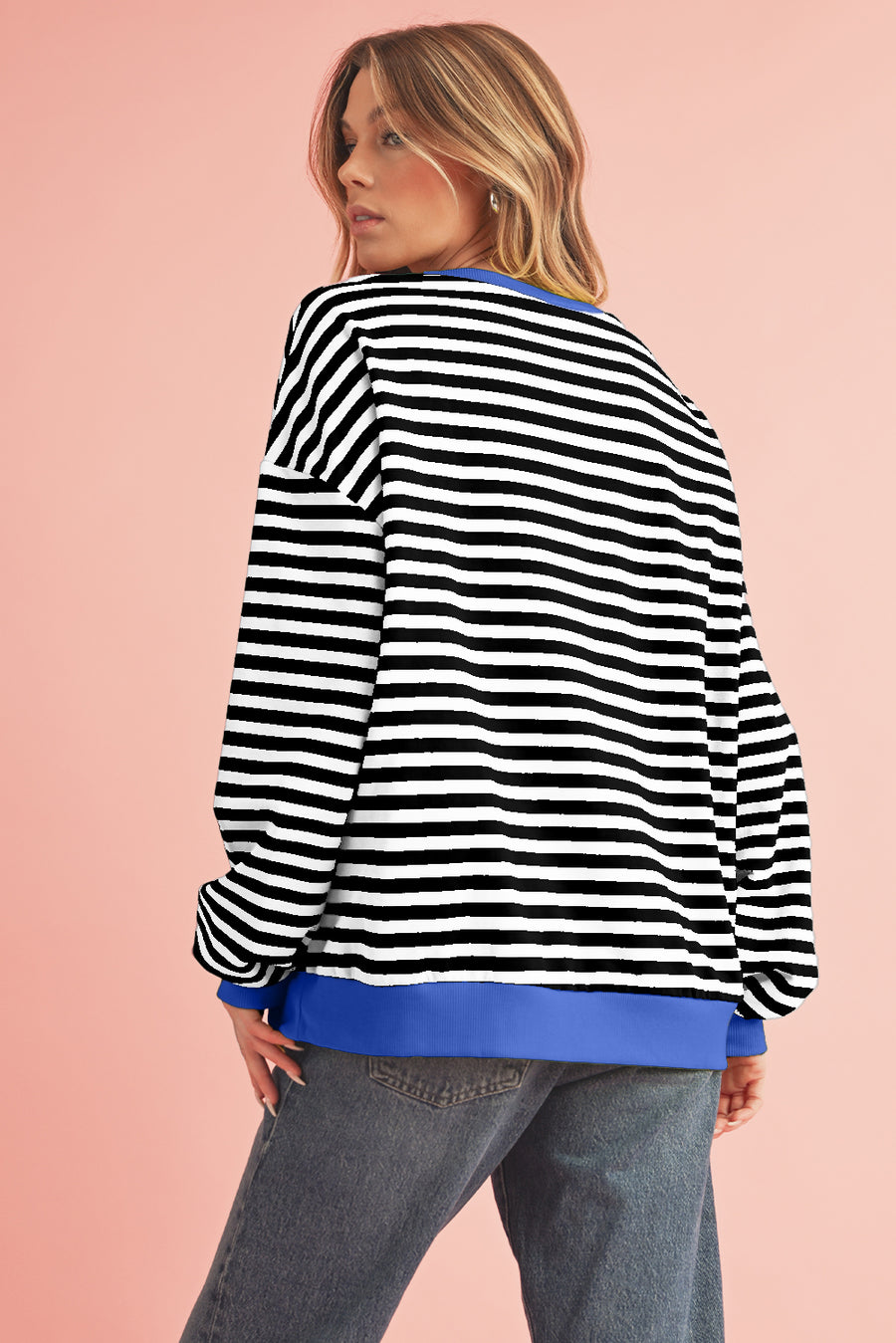 Striped Contrast Trim Oversized Sweatshirt- 4 Colors