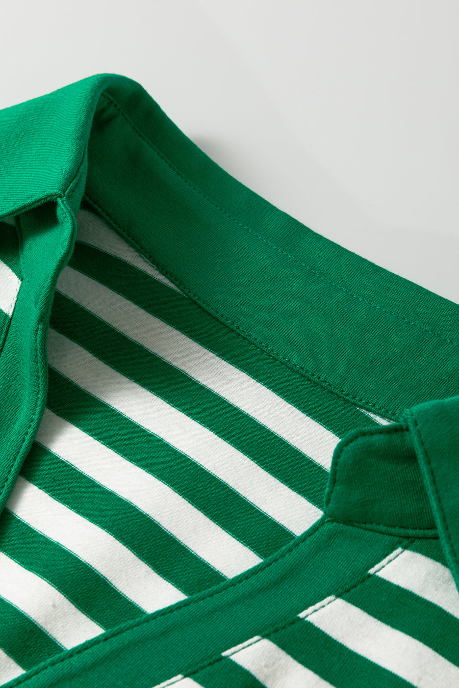 Green Striped Collared V-Neck Short Puff Sleeve Top