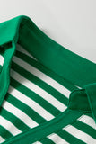 Green Striped Collared V-Neck Short Puff Sleeve Top